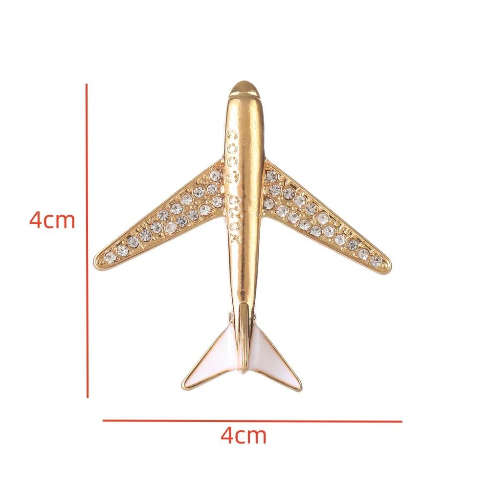 Airplane Brooch Gold Silver Tone Rhinestone Fashion Lapel Pin for Men Women Suit Jacket Blazer Clothing Accessories