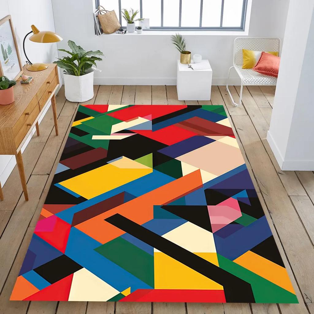 Multicolor Abstract Rug Modern Washable Polyester Floor Mat Home Bedroom Decorative Rug Floor Entrance Mat