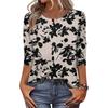 Women's Fashion Casual Round Neck 3/4 Sleeve Loose  Printed T-Shirt Ladies Top