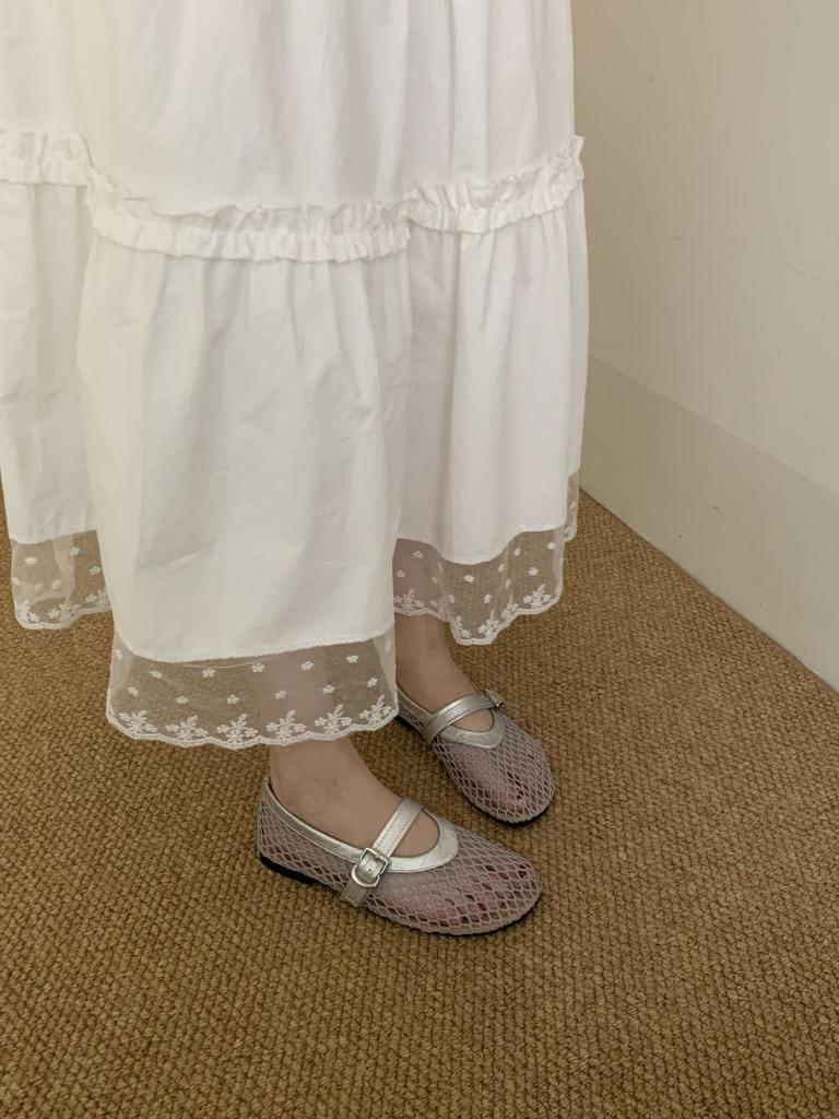 Happyfeeling One-word Buckle Strap Single Shoes Women's 2025 Summer New Flat-bottomed Hollowed-out Mary Jane Fishing Net Shoes