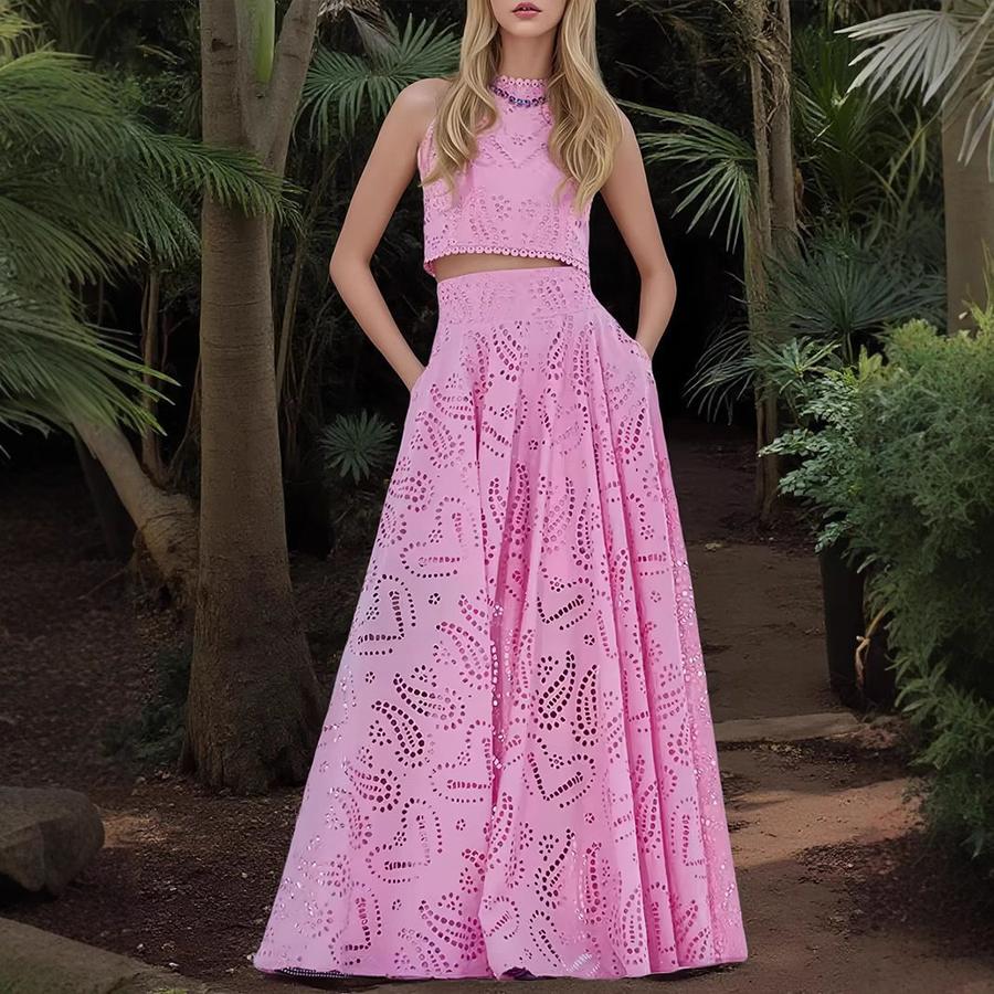 Women's Casual Fashion Sleeveless Pocket Long Dress One-Piece Set Outfit