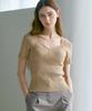 210EDIT Ribbed Heart Neck Short Sleeve Knit [Camel]_Ze2Sw505