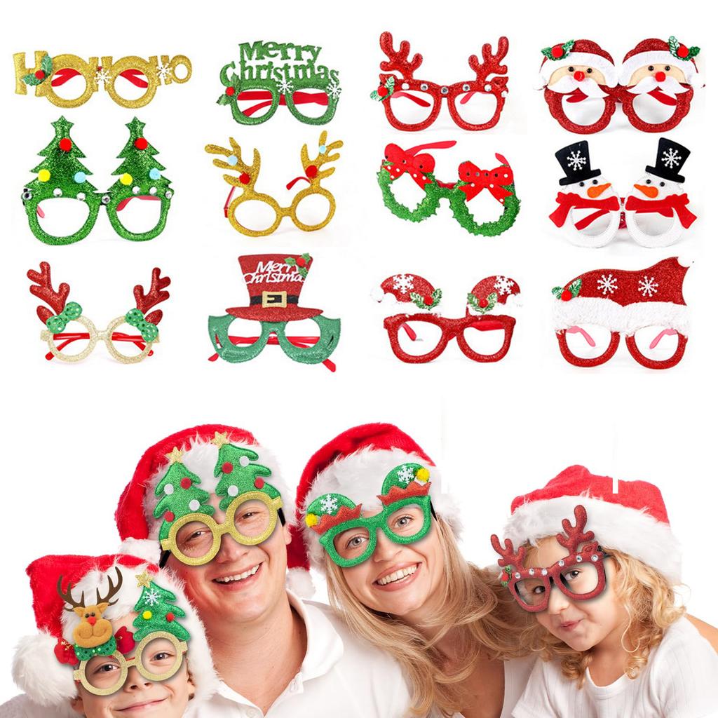 Christmas Glasses Glitter, Party Glasses Frames Christmas Decorations Costume Photo Booth Props for Christmas Party Supplies
