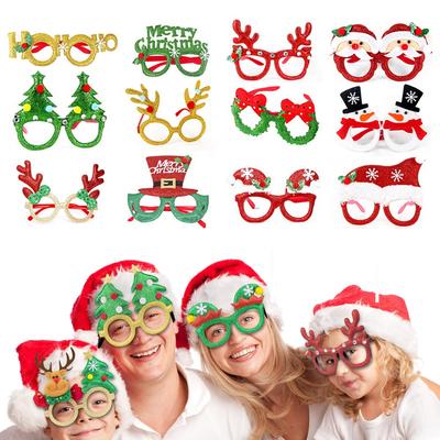Christmas Glasses Glitter Party Glasses Frames Christmas Decorations Costume Photo Booth Props for Christmas Party Supplies Game Holiday