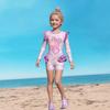 Costume da bagno intero a maniche lunghe con volant per bambina, con slip, certificato CPC per bambini