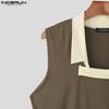 INCERUN Men Patchwork Lapel Sleeveless Casual Ribbed Tank Tops