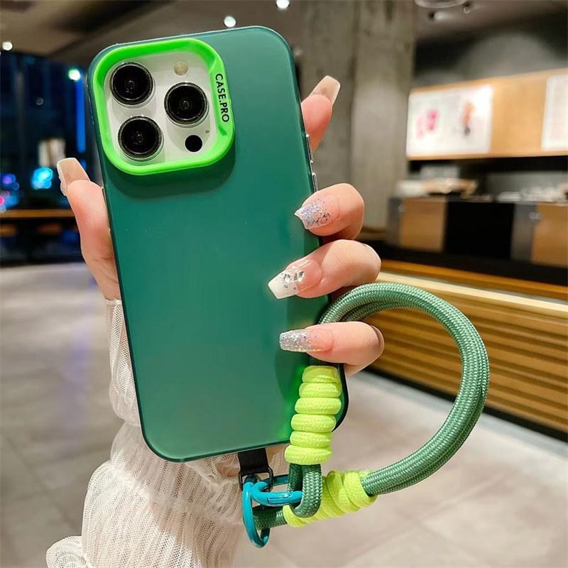 Fashion Lanyard Bracelet Silicone Metallic Aurora Matte New Case For iPhone 16 15 14 13 12 11 Pro Max X XS XR Soft Shockproof Cover