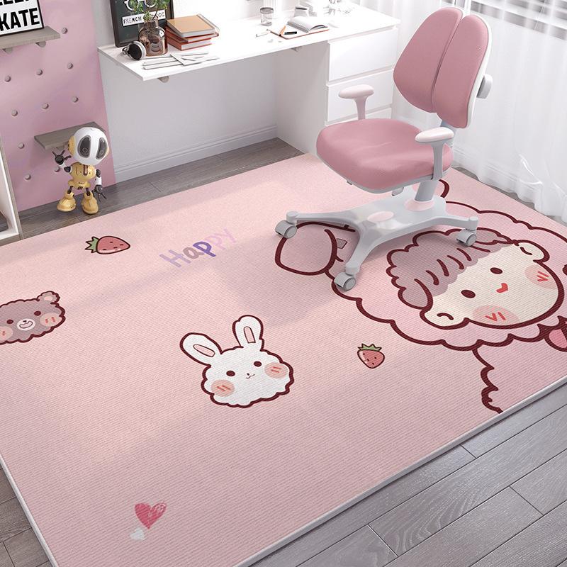 Girls Pink Carpet Mat Rug Cartoon Unicorn Animal Pattern with Happy Text Soft Floor Mat for Kids Bedroom Home Decoration Rug