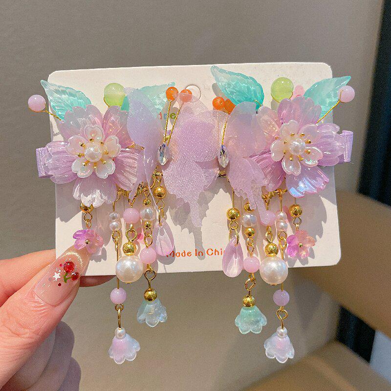 Children s Pink Tassel Hanfu Headdress: Ancient Style Hairpin with Fairy Flowers 231