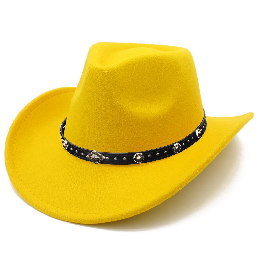 European and American Style Men and Women Couples Western Cowboy Hat Woolen Wide Brim Party Performance Hat Black Rivet Decorative Top Hat
