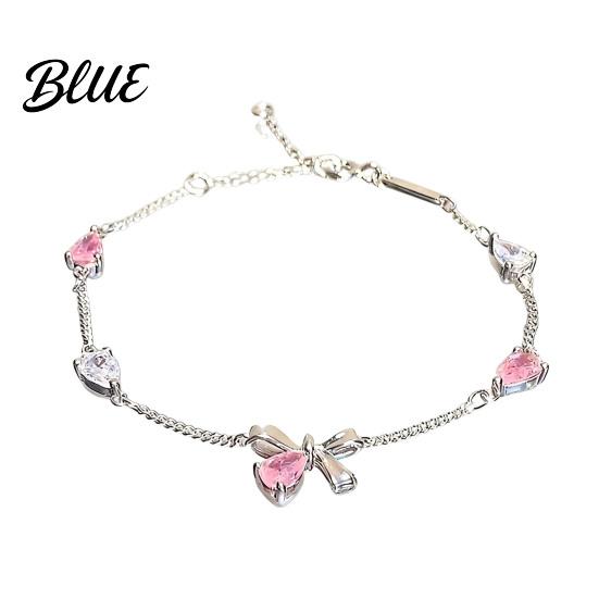 Elegant Rhinestone Bracelet Pink Zircon Sakura Bow Flower Chain Bridesmaid