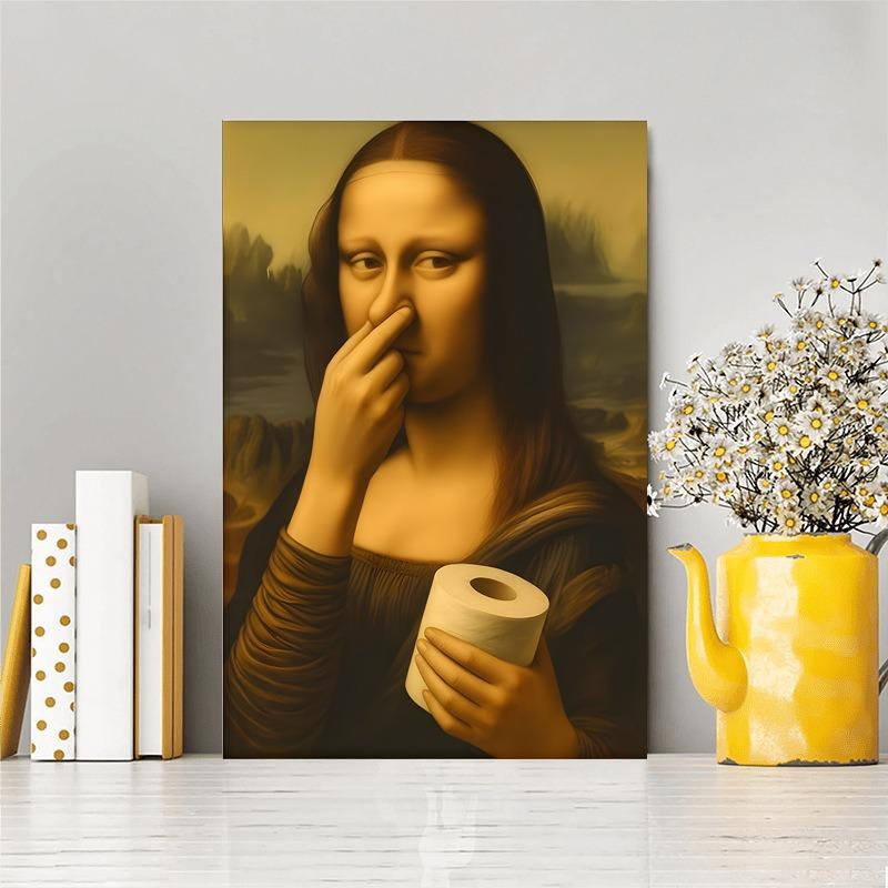 Mona Lisa Koupelnové Nástěnné Umění Dekor Zakrývající Nos, Vintage Tisk Plakátu Toaleta Vtipné Vtipné Canvas Malba Stěna Domácí Dekor Umění