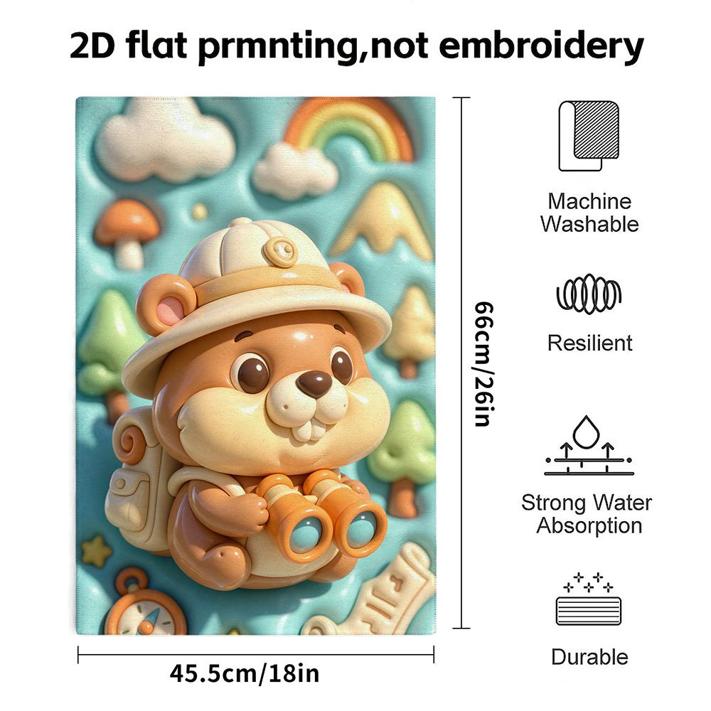 Explorer Beaver Adventure Towel, Soft Absorbent Hand Towel for Shower, Puffy Cartoon Animal Bathroom Towel