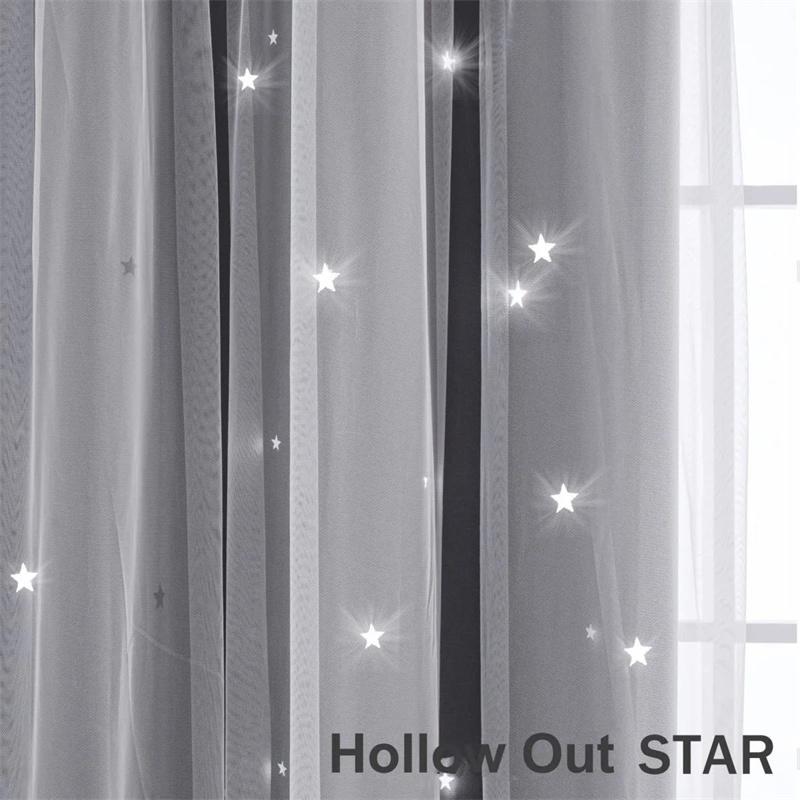 Lace Blackout Curtains Double Layer with Sheer Star Pattern Embroidery Thermal Insulated Curtain Princess Curtain Luxury Double Layer Curtains