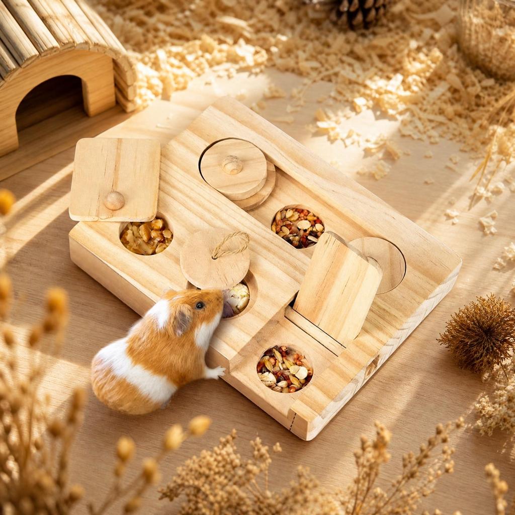 Wooden Hamster Foraging Tray Boredom Breaker Small Pet Toy Smooth Edges