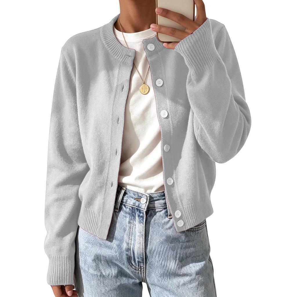 Women's Long Sleeve Button Front Neck Knit Cardigan Sweater for Everyday Wear