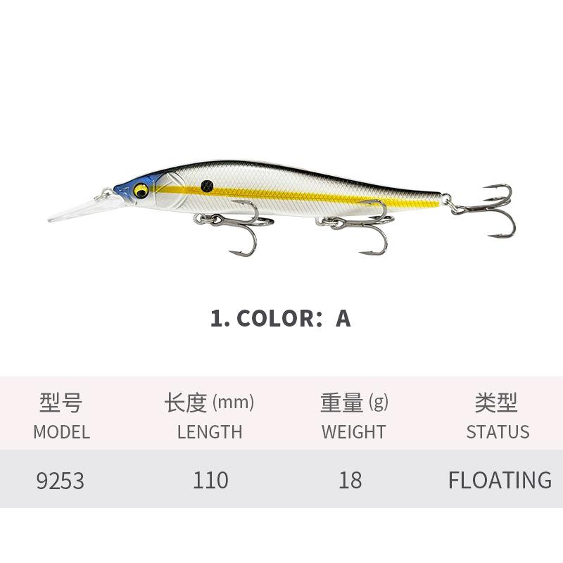 18g 11cm/4.3in 12 Colors Floating Minnow Lure with Barbed Treble Hooks#6 Long Casting Minnows Sea Fishing Minnow Fishing Lure