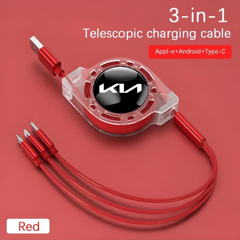 ABCDFH1 3 In 1 Micro USB Type C Charging Cable Multi Charger For KIA K3 Sportage Carnival K5 Seltos Pegas KX1 EV5 Sonet EV6 K4 EV3 Ceed