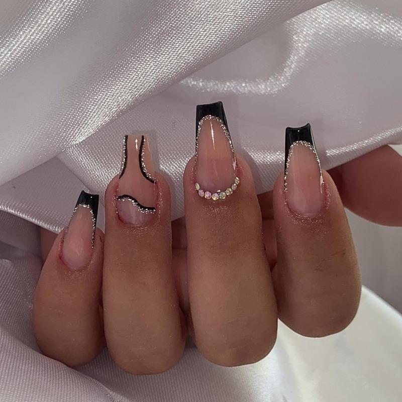 Noste Dlouhý Francouzský Ručně Dělaný Manikúrní Kousek Kamínkový Postupný Přechod Odnímatelná Nálepka na Nehty