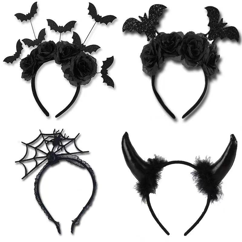 Halloween Devil Horns & Bat Headband with Feathers - Party Decoration