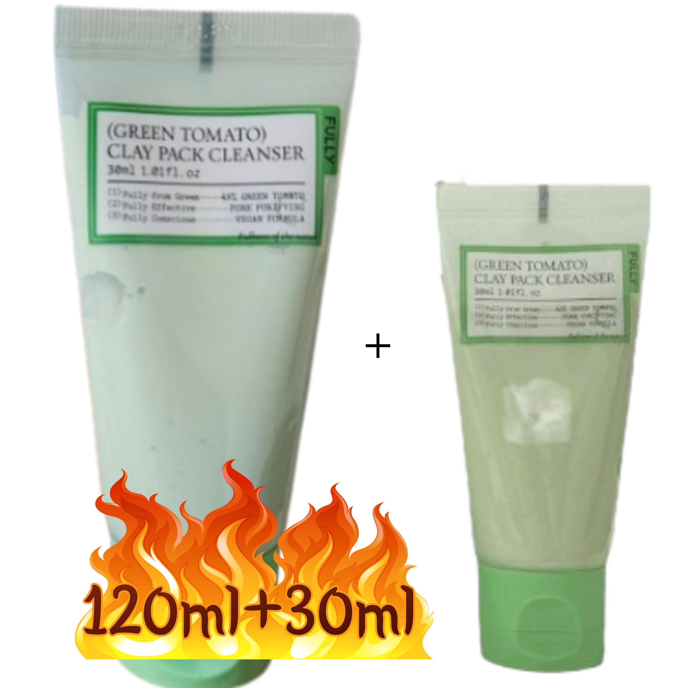 FULLY Vegan Green Tomato Clay Pack Cleanser Set 120ml + 30ml + 30ml Korean Pore Care Clay Cleanser
