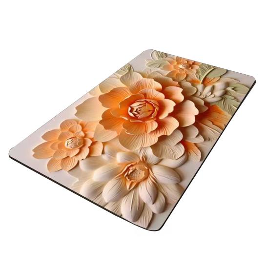 3D Floral Bath Mat Diatomaceous Earth Absorbent Floor Mat Anti Slip Realistic Oil Painting Flowers Bathroom Rug for Home Entrance Shower Kitchen