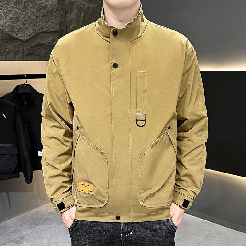 

Куртка для мужчин на весну и осень. Новая куртка с воротником-стойкой для молодых мужчин. Свободная повседневная однотонная одежда на весну и осень для мужчин. 5XL