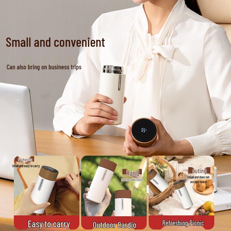 HEZHENG 316 Stainless Steel Smart Temperature Display Portable Thermos Cup CN plug (adapter included)