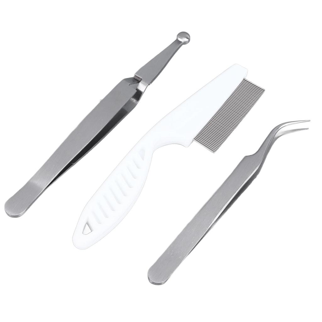 Pet Flea Remover Kit Durable Stainless Steel Flea Tweezers Comb Clips Set Easy Operation Removal