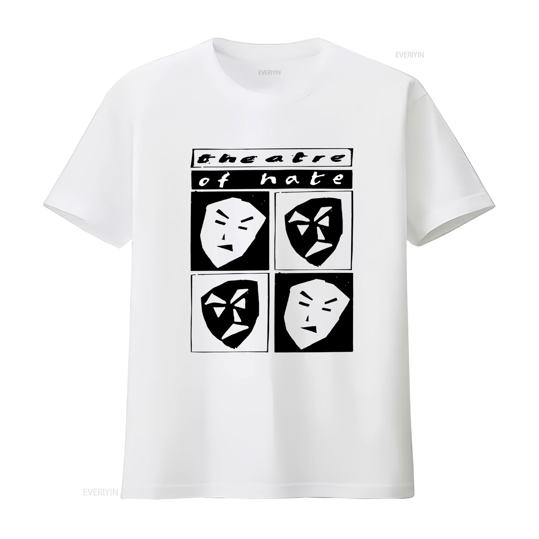 

Theatre Of Hate Masks Music T Shirt Unique Black and White Design for Lovers vintage Washed Comfortable Slightly Breathable M