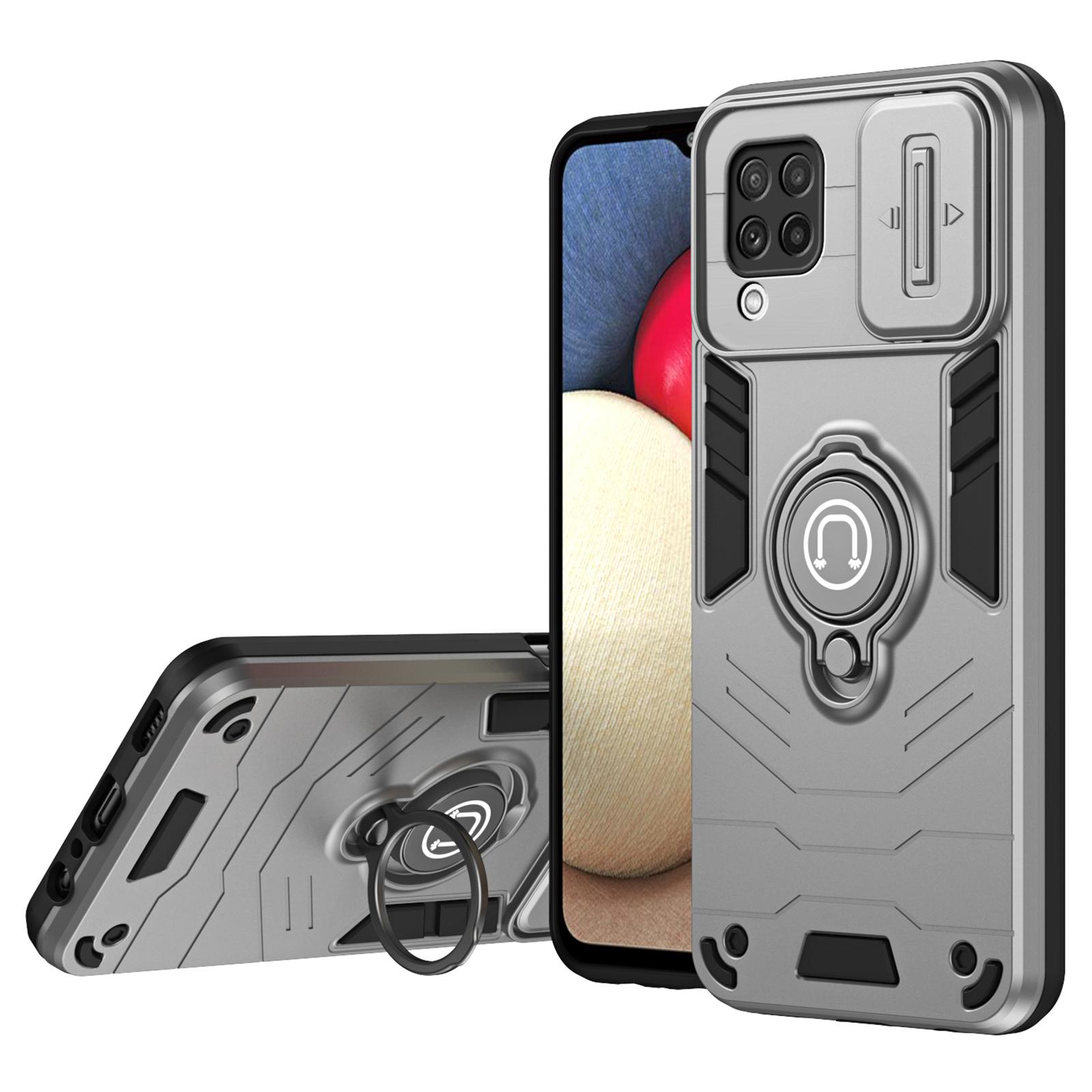 

For Samsung Galaxy A22 4G (EU Version) Case PC+TPU Kickstand Cover with Slide Lens Cover Grey