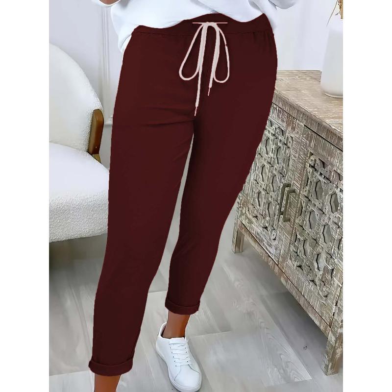 Women's Solid Color Casual Wide Pants with Elastic Drawstring Waist Trousers Casual Solid Color Pants