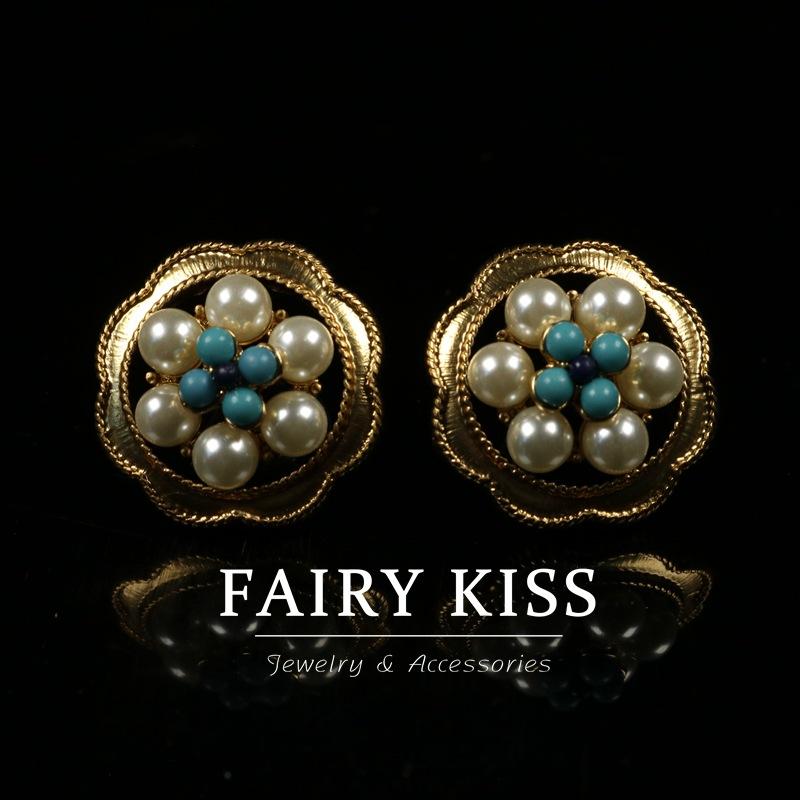 

Стильные круглые серьги-пусеты с инкрустацией бирюзой и искусственным жемчугом, изысканное короткое колье из сплава, женский универсальный изысканный набор