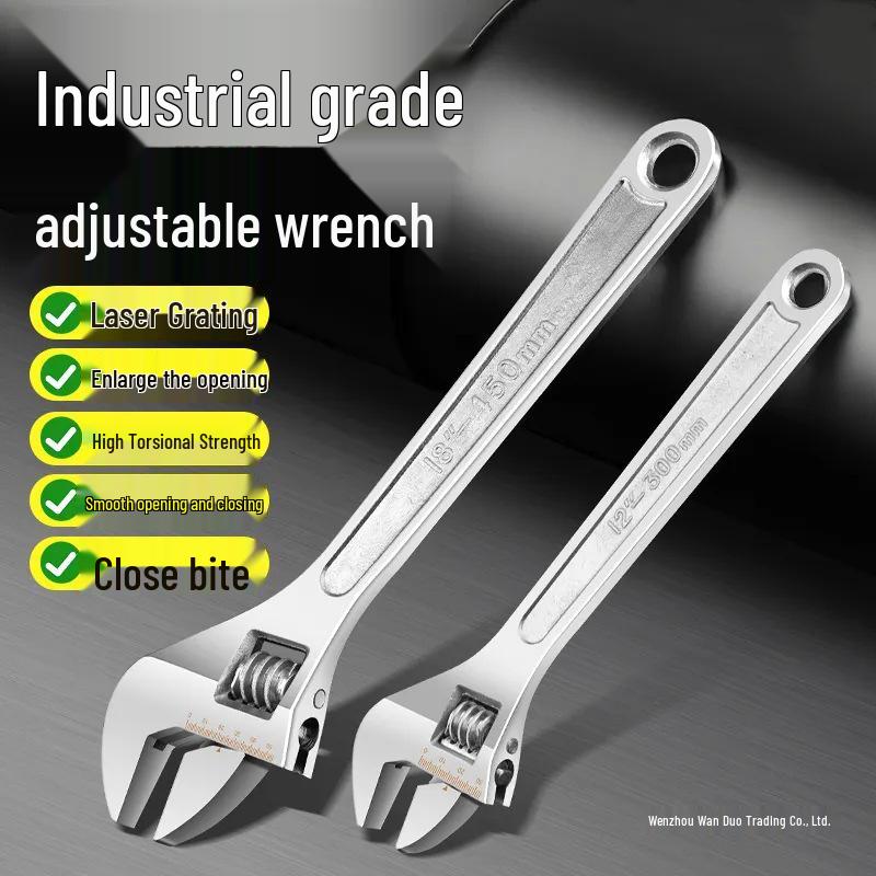 Industrial Grade Multifunctional Adjustable Wrench with Large Opening and Rubber Coating