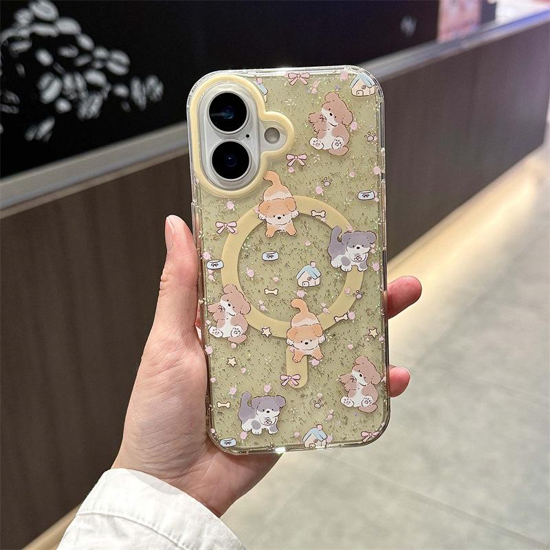 KT Cartoon Glitter Magnetic Phone Case for iPhone 17 Pro Max, 16 Pro, 15 Pro