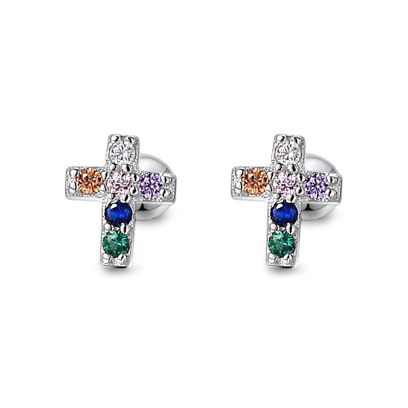 Colorful Diamond Cross Earrings for Women Screw Earrings Cold Style