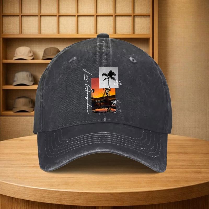 Vintage City of Angels Palm Tree Sunset Baseball Cap Unisex Adjustable Snapback Hat