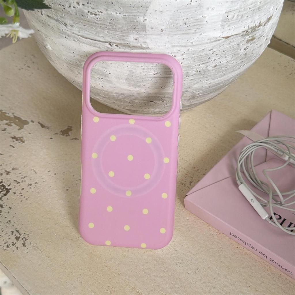 Runde Kante Magnetische Polka Dot iPhone 14/13 Hülle, Kompatibel mit Apple 17/16/15 PROMAX, Sturzsicheres Design.