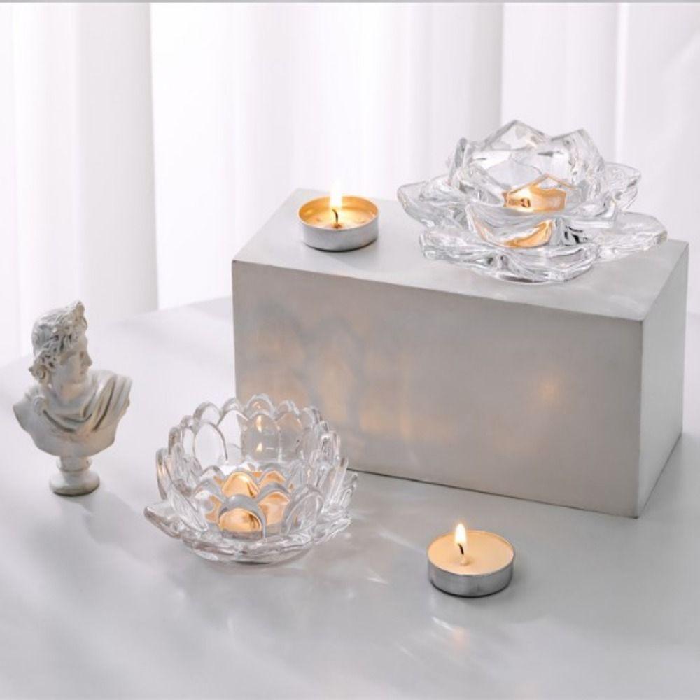 2Pcs Elegant Chinese Glass Lotus Candle Holder Ins Simple Candles Stand  Home Decor