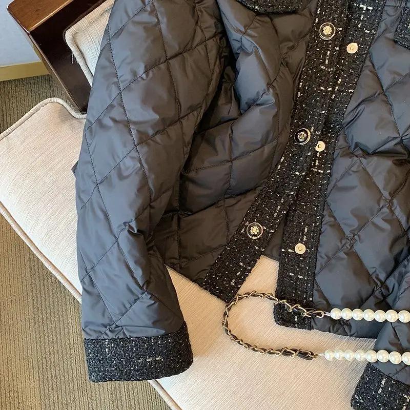 WTEMPO Women's Turn Down Collar Black Parkas Loose Vintage Quilted Jackets Lightweight Ladies Puffer Outwear Chic Padded Coat
