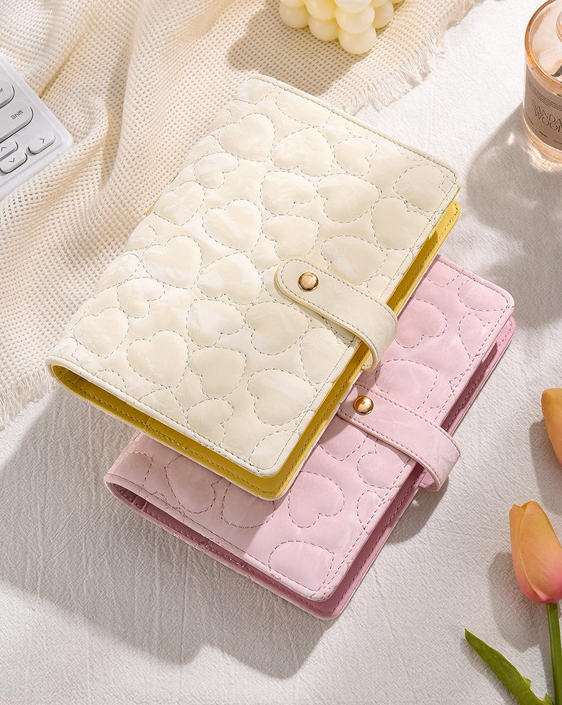 3D Heart Pattern A6 Loose-Leaf Notebook with PU Cover