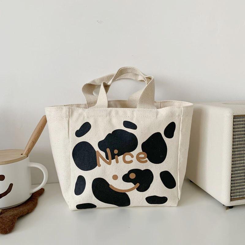 

Портативная сумка-бенто с рисунком коровы, универсальная сумка для студентов с граффити, холщовая сумка, ланч-бокс, маленькая сумка