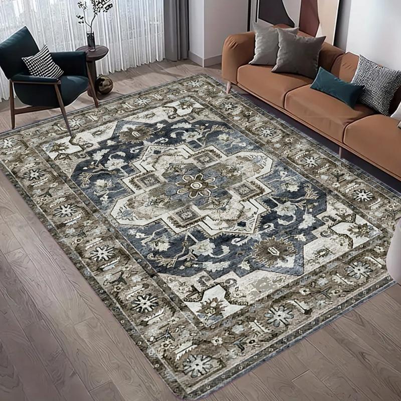 Traditional Persian Flower Area Rug Non-Slip Floor Mat for Living Room Bedroom Vintage Oriental Home Decor