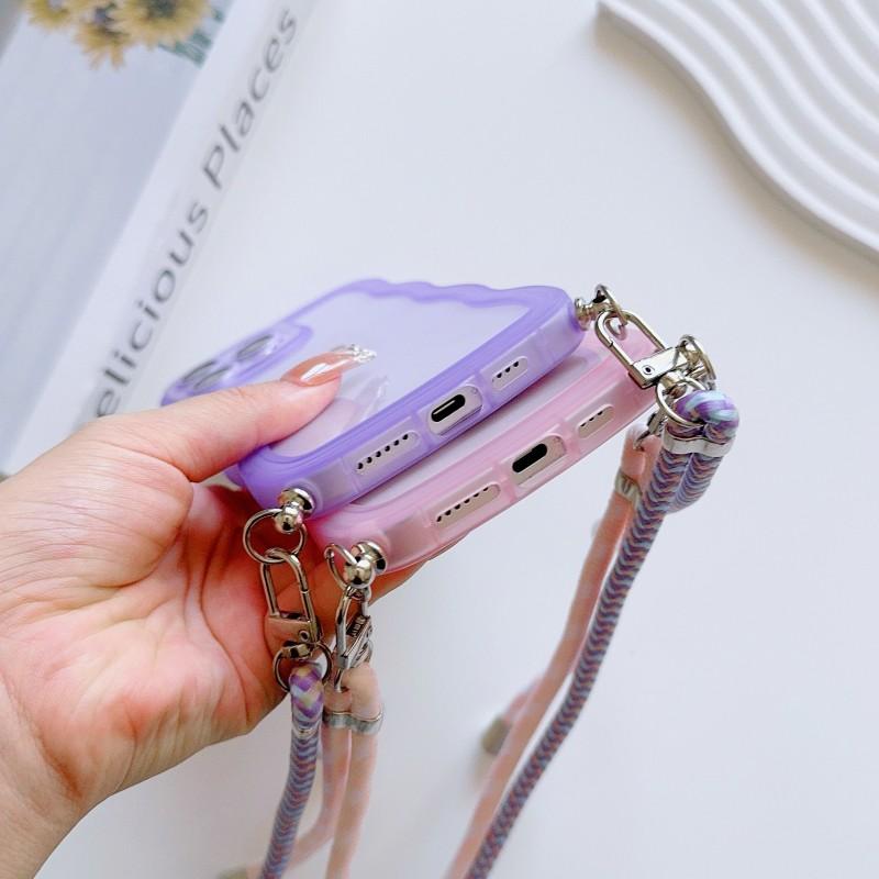 Fashion Lanyard Case For iPhone 17 Pro Max 14 12 11 13 15 16 Plus Air 16E 17E Shockproof Crossbody Cord Strap Wave Clear Cover