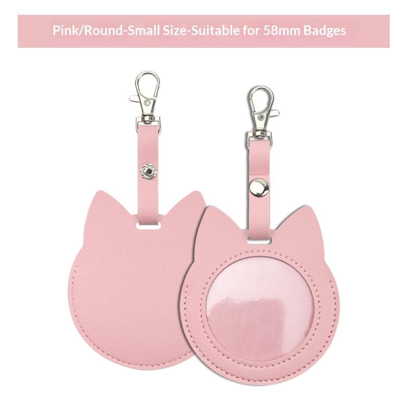 PU Leather Card Holder Cat Ear Design Cute Round Badge Reel For Work Office Travel Luggage Keychain Pendant