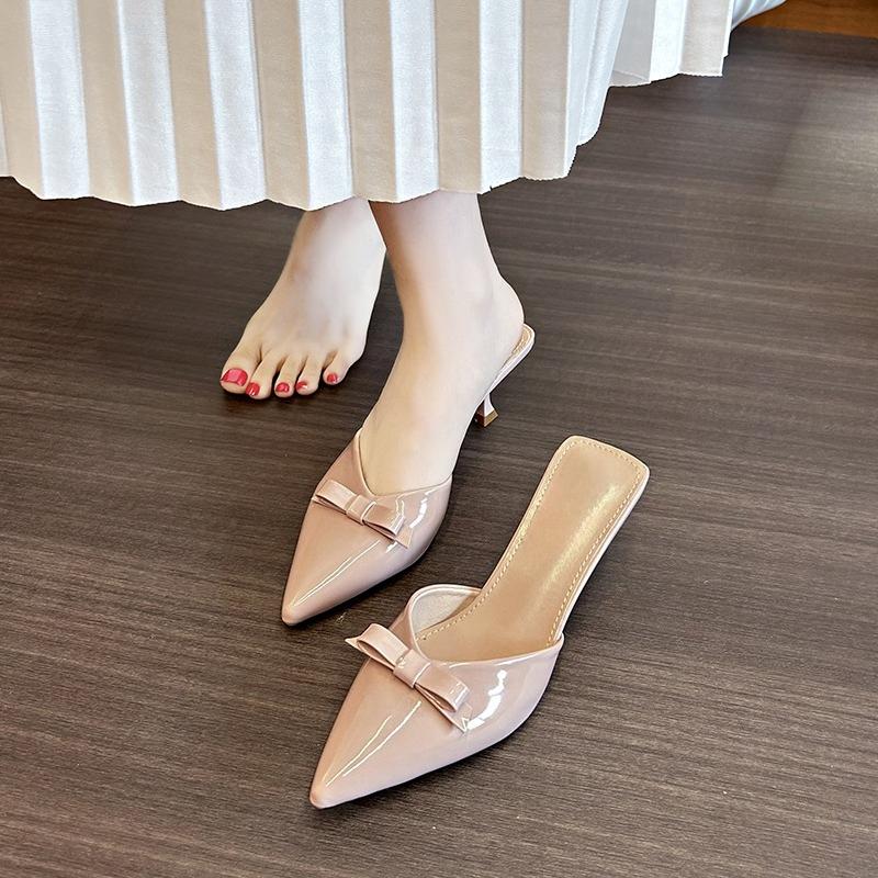 Fashion High Heel Women Sandals 2025 Stiletto Patent Leather Summer Outdoor Sexy Ladies Bow Designer Closed Toe Women Sandals