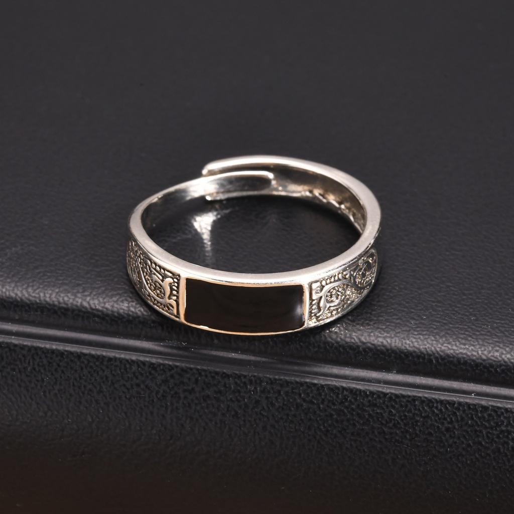 Mprainbow Punk Vintage Rings for Men, Retro Dragon Pattern Finger Band,Black Geometric Square Stone Signet Ring,Adjustable Ring