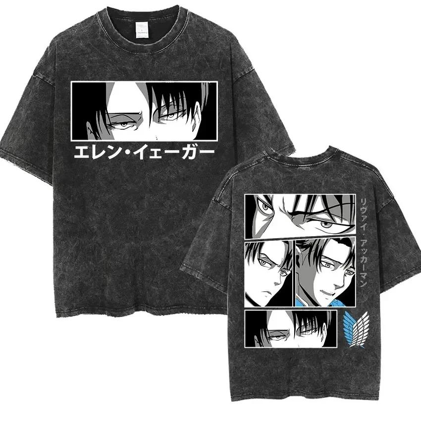 Attack on Titan Retro Gewassen Oversized Y2k T-shirt Dames Heren Mikasa Ackerman Eren Jaeger Wings of Freedom Katoenen Kleding