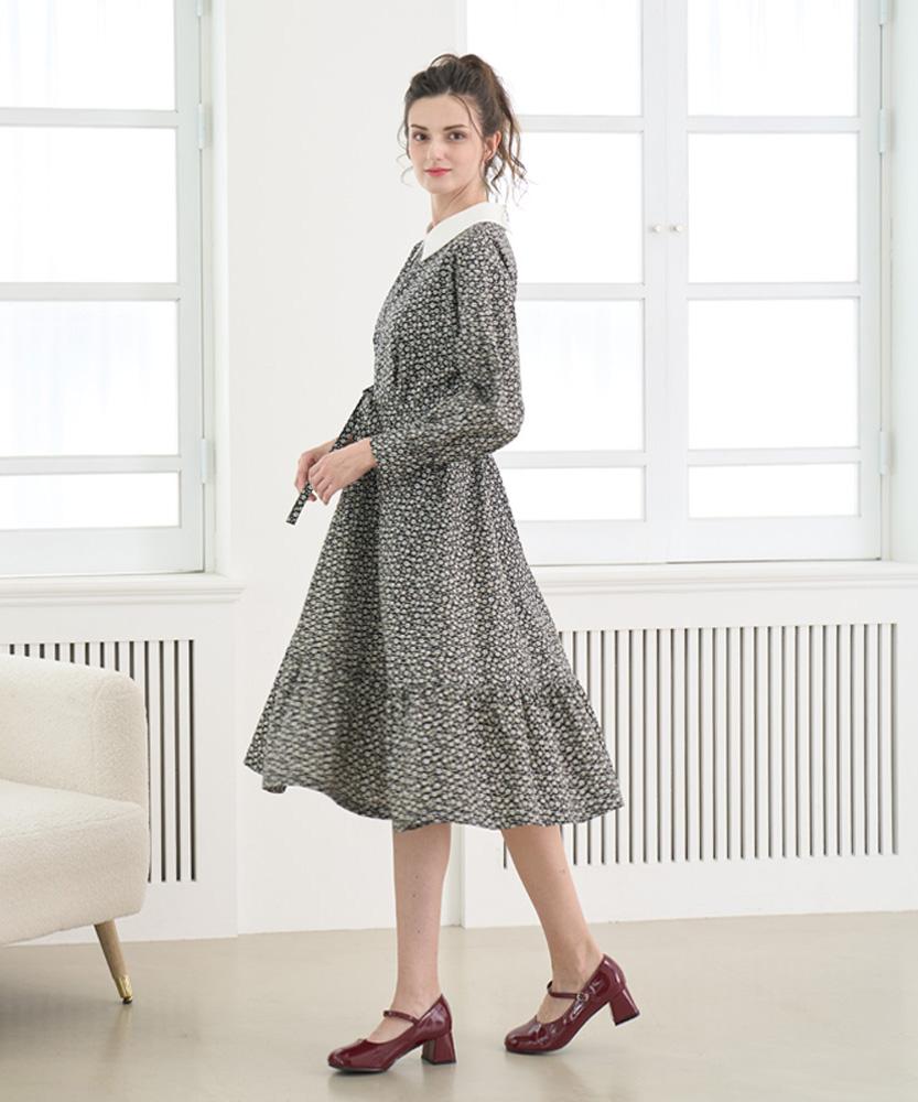 LBYL Black Flower White Collar Raglan Dress