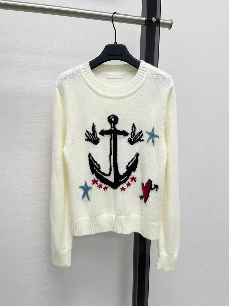 High-End Women's 26AW Soft Knit Anchor Jacquard Pullover Sweater